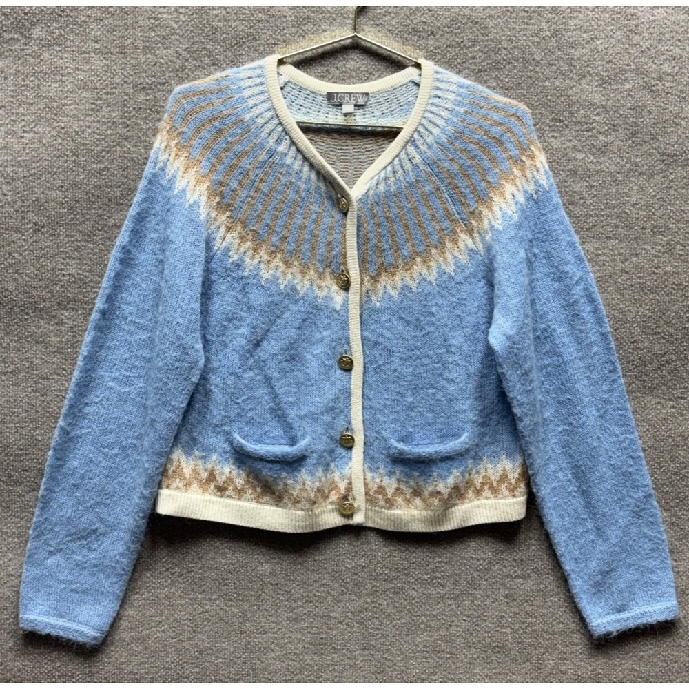J. Crew Emilie Sweater Lady Jacket XL Blue With Gold Buttons Cardigan Wool Crop